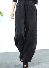 Lose Schwarz Grau Patchwork Elastische Taille Denim Crop Hosen Herbst